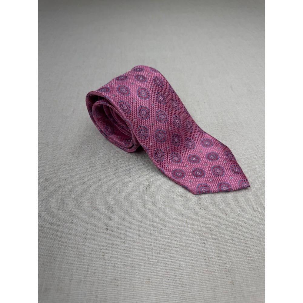 Robert Talbott Mens Pink Blue Medallion Silk Necktie Geometric Made in USA